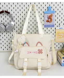 Japanese style canvas tote bag large capacity shoulder crossbody bag cute cat ear student book bag