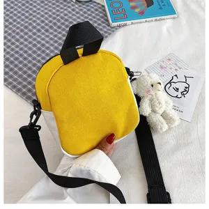 Cute yellow and white canvas crossbody bag for women, stylish casual small shoulder bag.