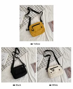 Borsa a tracolla casual in tela da donna, borsa retrò da studente con tasche multiple.