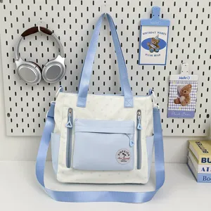 Caballito en Toile de Grande Capacité pour Femmes Bloc de Couleur Motif Étoile Sac à Bandoulière Décontracté Sac à Main