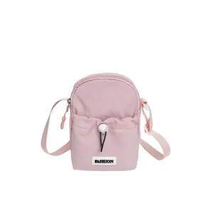 Pink women's crossbody phone bag casual solid color drawstring small shoulder bag for travel