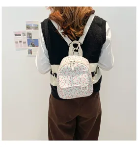 Small floral mini backpack for women sweet style cute casual daily school bag lightweight