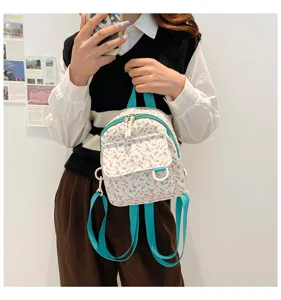 Small floral backpack for women, sweet fresh style student casual lightweight mini daypack bag