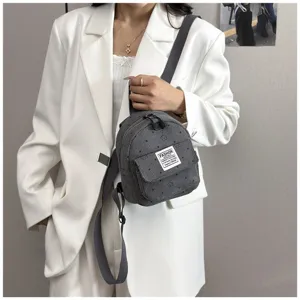 Women corduroy mini backpack casual small chest bag cute daily travel daypack grey color