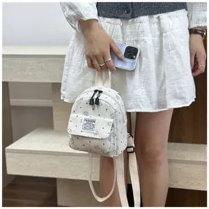 Small white corduroy mini backpack for women and kids casual floral travel daypack