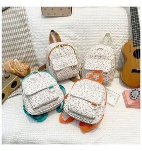 Small floral mini backpack sweet style cute canvas school bag casual daypack with front pocket