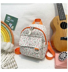 Floral print mini backpack sweet style cute canvas school bag for daily fashion use details