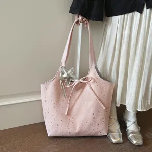 Pink star pattern shoulder tote bag large capacity casual cute handbag for women commute daily