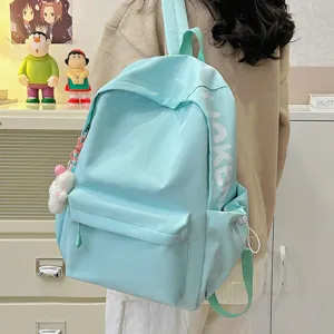 Large capacity light blue school backpack casual student bookbag minimalist design daypack for women