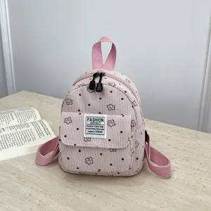 Pink corduroy mini backpack for women and kids cute floral travel daily casual daypack