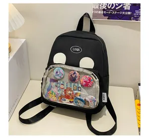 Zaino ita nero tasca frontale trasparente spille anime borsa scolastica grande capacita