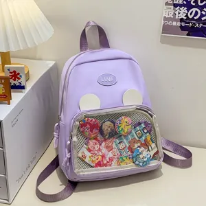 Zaino Ita viola con tasca frontale trasparente, ideale per studenti e appassionati di anime.