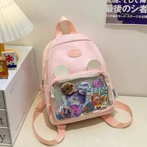 Zaino ita rosa con tasca frontale trasparente e simpatiche orecchie di orso scuola