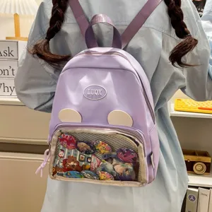 Zaino ita viola elegante per la scuola e uso quotidiano con tasca frontale trasparente per spille.