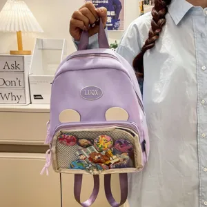 Zaino itabag viola chiaro con tasca frontale trasparente e simpatiche orecchie di orso