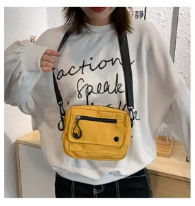Borsa a tracolla casual in tela gialla da donna, piccola borsa quadrata elegante per uso quotidiano.