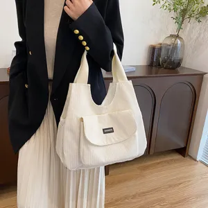 Casual Women Large Capacity Corduroy Tote Bag Vintage Commuter Shoulder Handbag