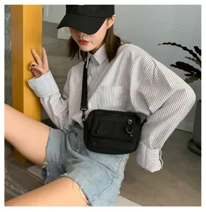 Borsa a tracolla casual in tela nera da donna, elegante borsa a messenger per studenti.