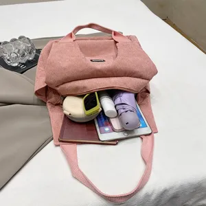 Casual corduroy tote bag large capacity shoulder bag for daily commuting women fashion