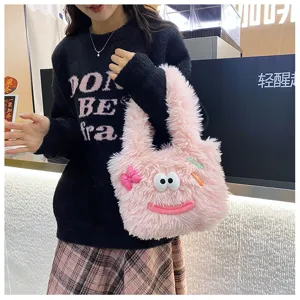 Cute fluffy plush handbag for women autumn winter large capacity fuzzy tote bag cute style