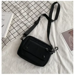 Borsa a tracolla casual in tela nera da donna, elegante borsa da studente e borsa per cellulare.