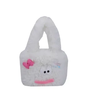 Cute fuzzy plush handbag for women winter large capacity furry single shoulder tote bag.