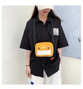 Canvas crossbody bag for women, trendy contrast color small shoulder bag with adjustable strap.