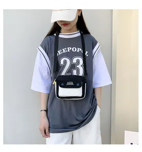 Small canvas crossbody bag for women, chic color block design, casual daily fashion accessory.