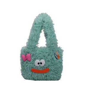 Fluffy Mint Green Plush Handbag Cute Monster Tote Bag Soft Furry Shoulder Bag For Women