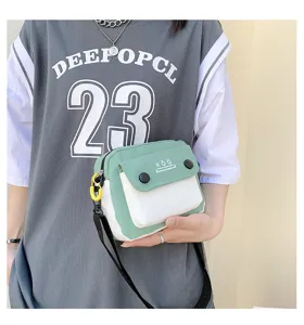 Korean style color block canvas crossbody bag for women, stylish small casual shoulder bag.