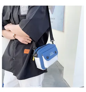 Canvas crossbody bag for women, stylish color block design, casual small shoulder handbag.