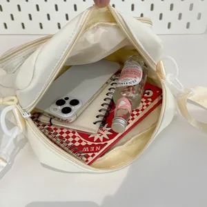 Japanese style canvas crossbody bag casual white shoulder bag with large capacity for daily use