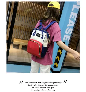 Multifunctional waterproof color block diaper backpack large capacity mommy travel bag