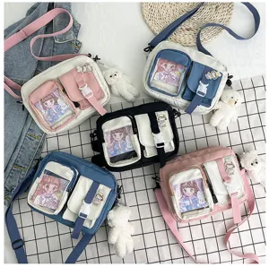 Joli sac bandoulière en toile pour femmes, sac d'étudiant tendance avec design anime.