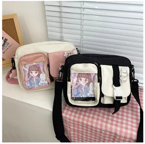 Sac bandoulière en toile pour femme sac de loisirs tendance avec poche transparente