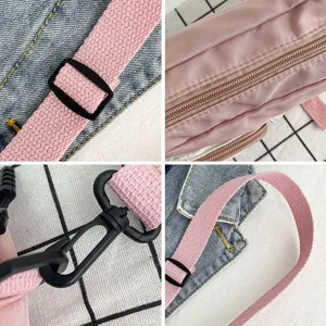 Sac à bandoulière en toile pour femme détail sangle rose tissu en denim style casual