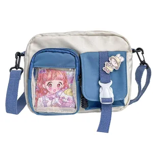 Sac bandouliere en toile mignonne pour femme, sac epaule tendance couleur contrastee poche.