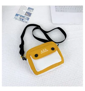 Stylish canvas crossbody bag with contrast color design, trendy Korean style casual shoulder bag.