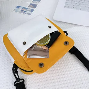 Yellow white canvas crossbody bag stylish color block messenger bag for women casual daily use