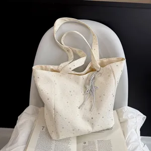 Star print canvas tote bag, large capacity casual shoulder bag for women, elegant daily handbag.