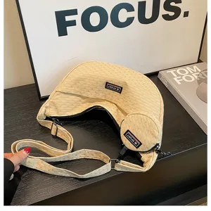 Casual canvas crescent dumpling shoulder bag with small pouch for women daily commute
