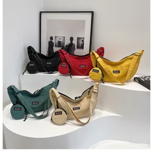 Casual canvas dumpling crossbody bag multi-color shoulder bag with small coin purse for daily use
