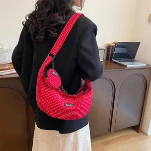 Japanese style canvas crescent crossbody bag casual large capacity shoulder bag for women
