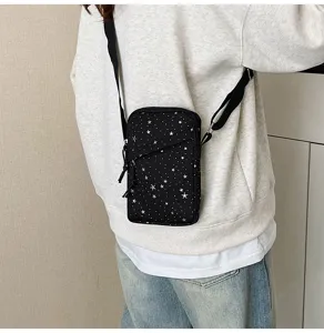 Mini star print crossbody phone bag for casual daily use, lightweight shoulder bag design.