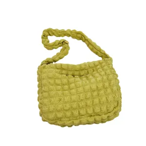 Fashion casual women puff shoulder bag, stylish crinkled texture crossbody bag for daily use.