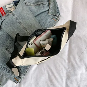 Casual canvas waist bag chest pack for men and women, stylish minimalist daily crossbody bag.