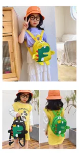 Cute cartoon dinosaur children backpack toddler canvas school bag lightweight daypack for kids
