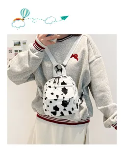 Damen süßer kuhmuster cord mini rucksack freizeit kleine schultertasche tägliche modische tasche
