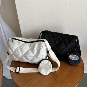 Bolso de Hombro Acolchado de Tela Oxford Casual Color Sólido Bolso Bandolera con Mini Bolsa Desmontable para Mujer