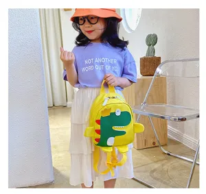 Cute cartoon dinosaur kids backpack for boys and girls, stylish daily school bag detail.